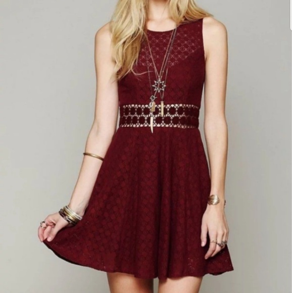 Free People Dresses & Skirts - Free People Daisy Cut Out Burgandy Mini/Midi Dress
